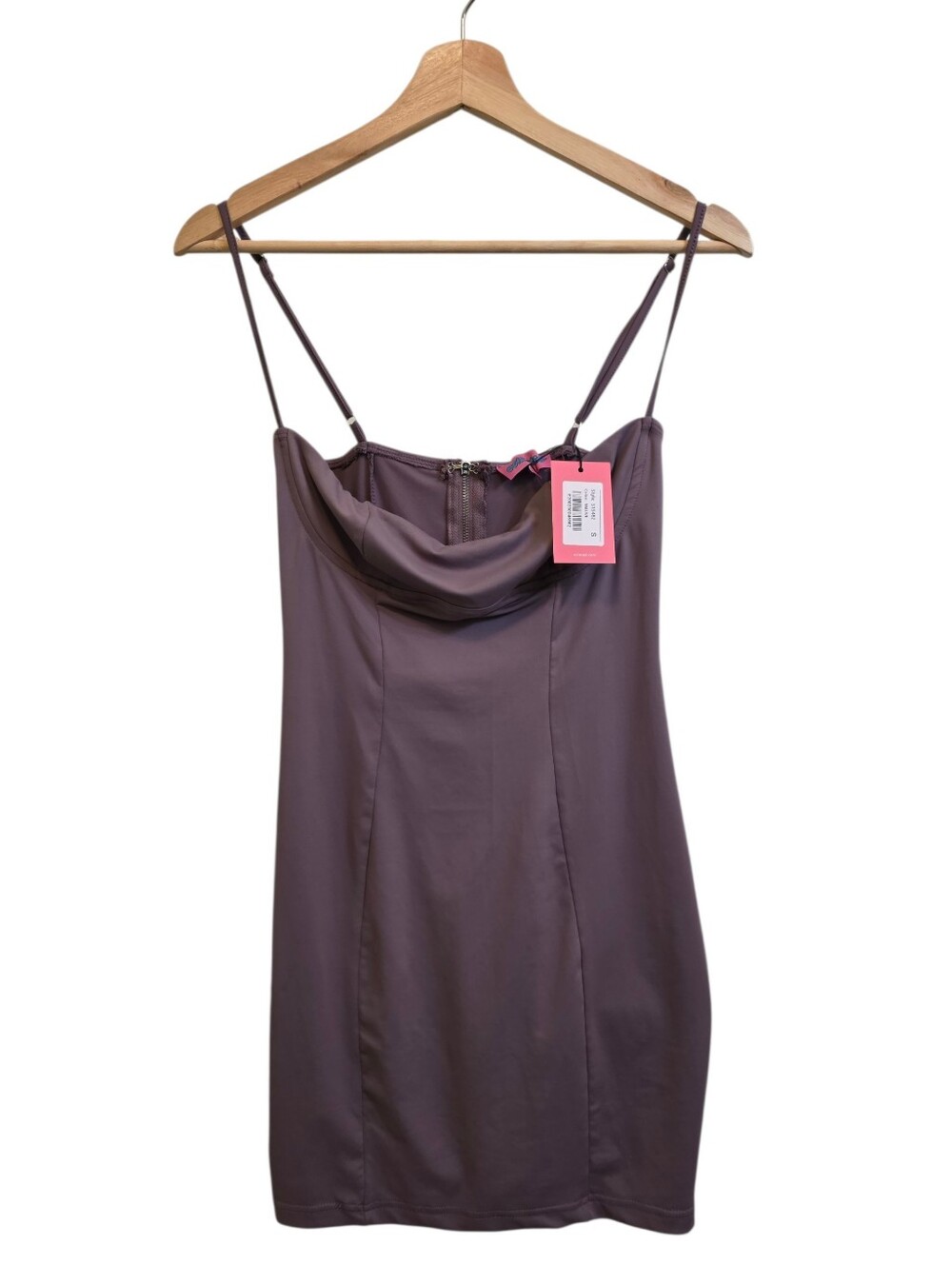 Edikted NWT Mauve Micro-Mini Bodycon Strappy Dress Exposed Back Zipper Sz S
